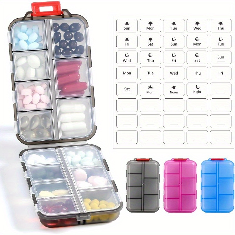 3pcs 14 grids lightweight travel pill organizer box with labels hot selling daily medication case kit clear pocket   container for vitamin supplement storage details 0