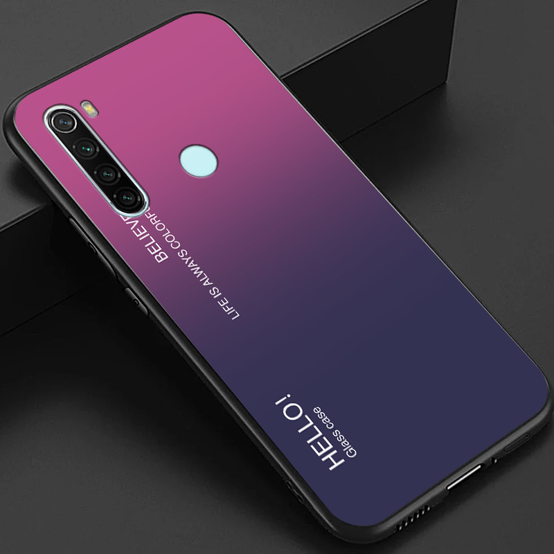 TEMU Phone Case - Phone Case For Redmi Note 8 And 8t, Featuring A Chic Gradient Design In Purple, Pink, And Blue With A Glossy Glass Back, Perfect As