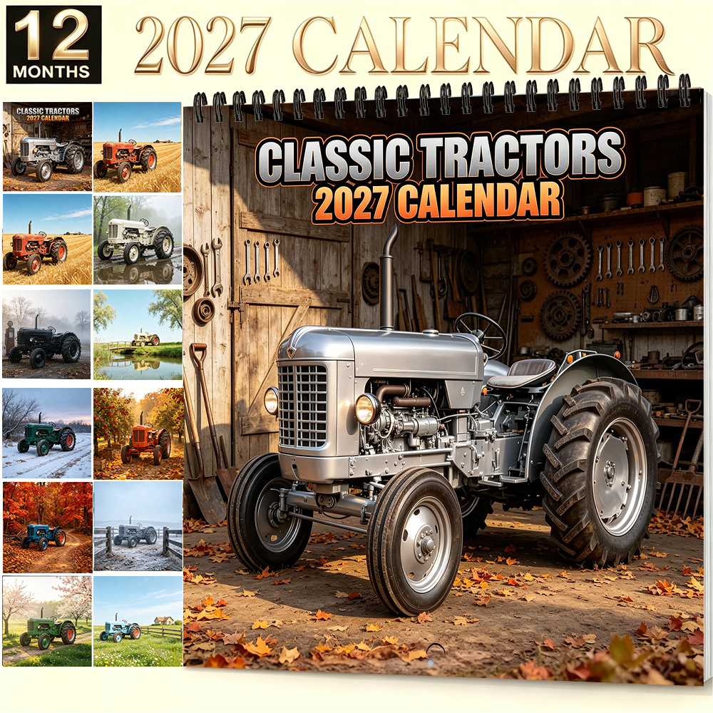 TEMU Classic Tractors Pattern 8.3 X 8.3 Inch Monthly Wall Hanging Calendar Home Office Farmhouse Decor Gift Suitable For Christmas Halloween New Year