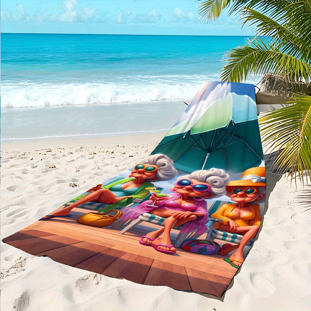 Grannies Pattern Beach Towel Soft Lightweight For Holiday Summer_voghion.com