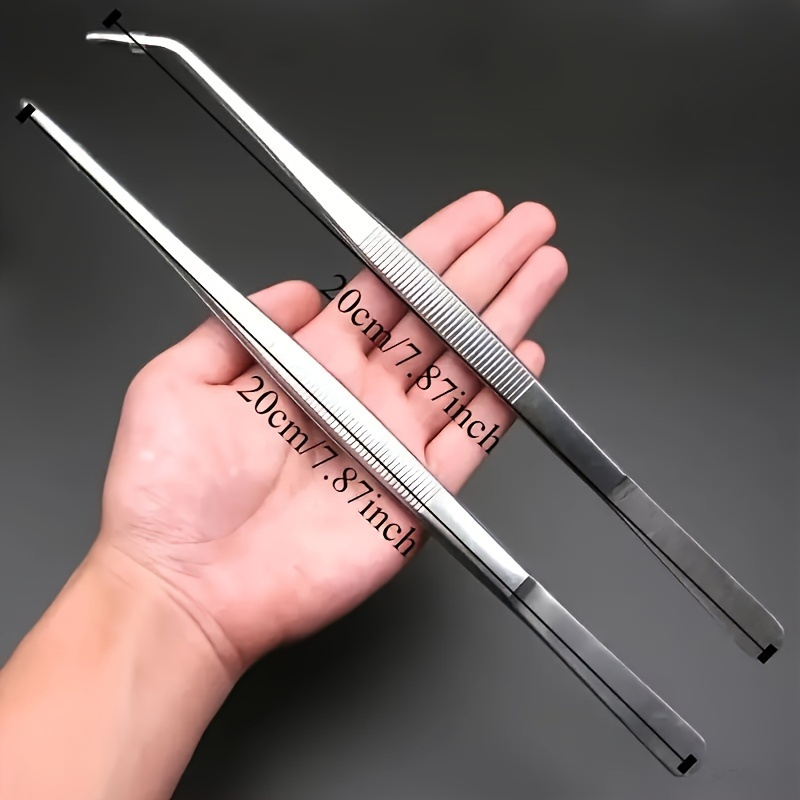 

A Set Of 2pcs Lengthened Stainless Steel Tweezers- Cr Tweezers, Aquatic Plants Landscape Tools Tweezers