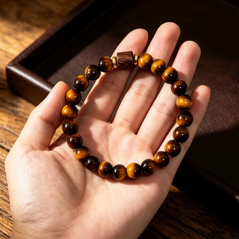 High-End Glossy Striped Tiger's Eye Bead Bracelet, Unisex