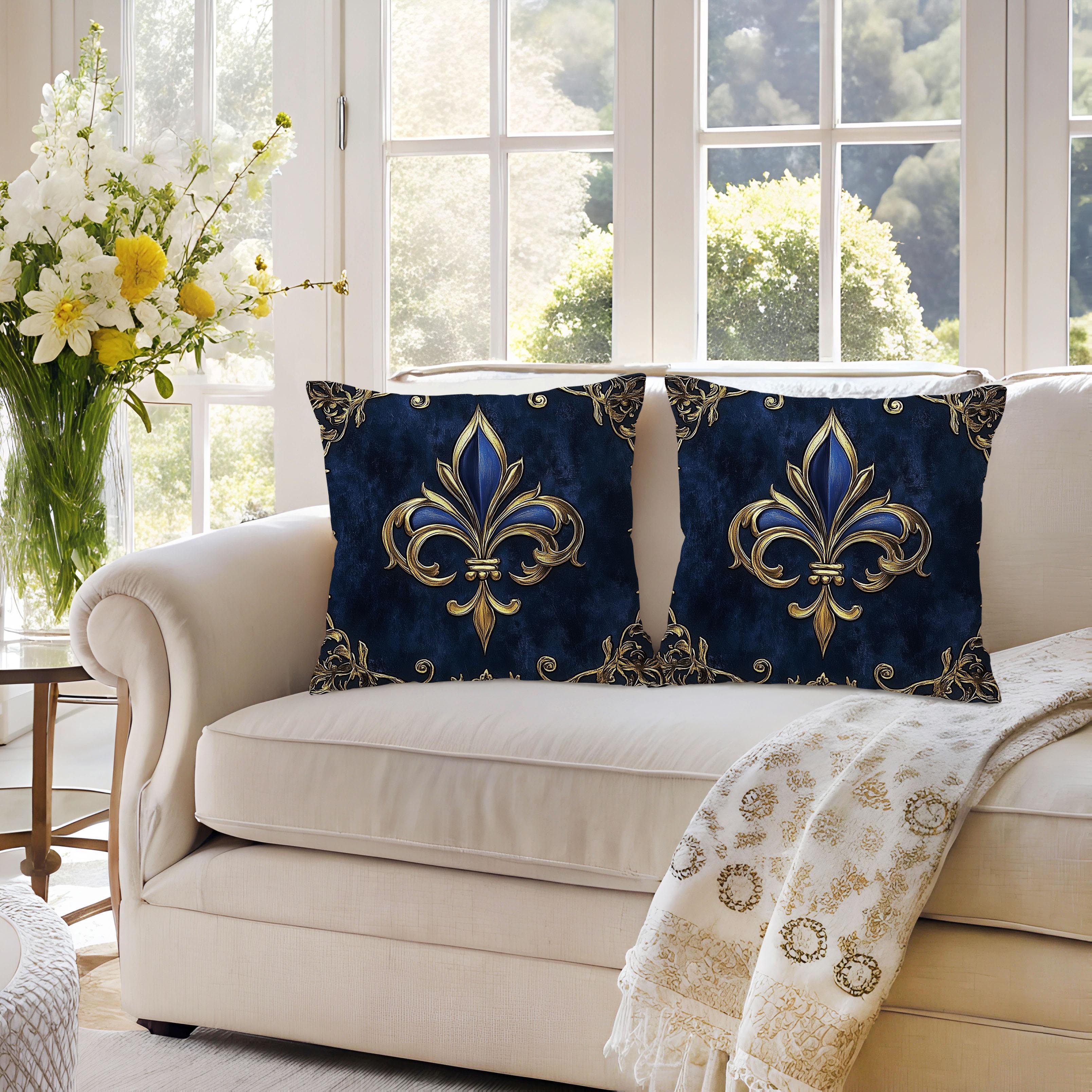 TEMU 2pcs Navy Blue Pillow Covers, And Blue Throw Pillow Cases, Vintage Bohemian Cushion Covers For Sofa Couch Living Room Bedroom Home Decor, Pillow