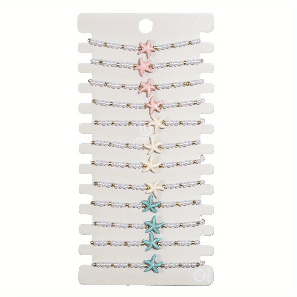 E-shop 12-teiliges Boho Armbandset mit verstellbaren Seestern-Reiskornperlen – Tropische Strandurlaub-Stapelbare Fußkettchen für Frauen, Paare,