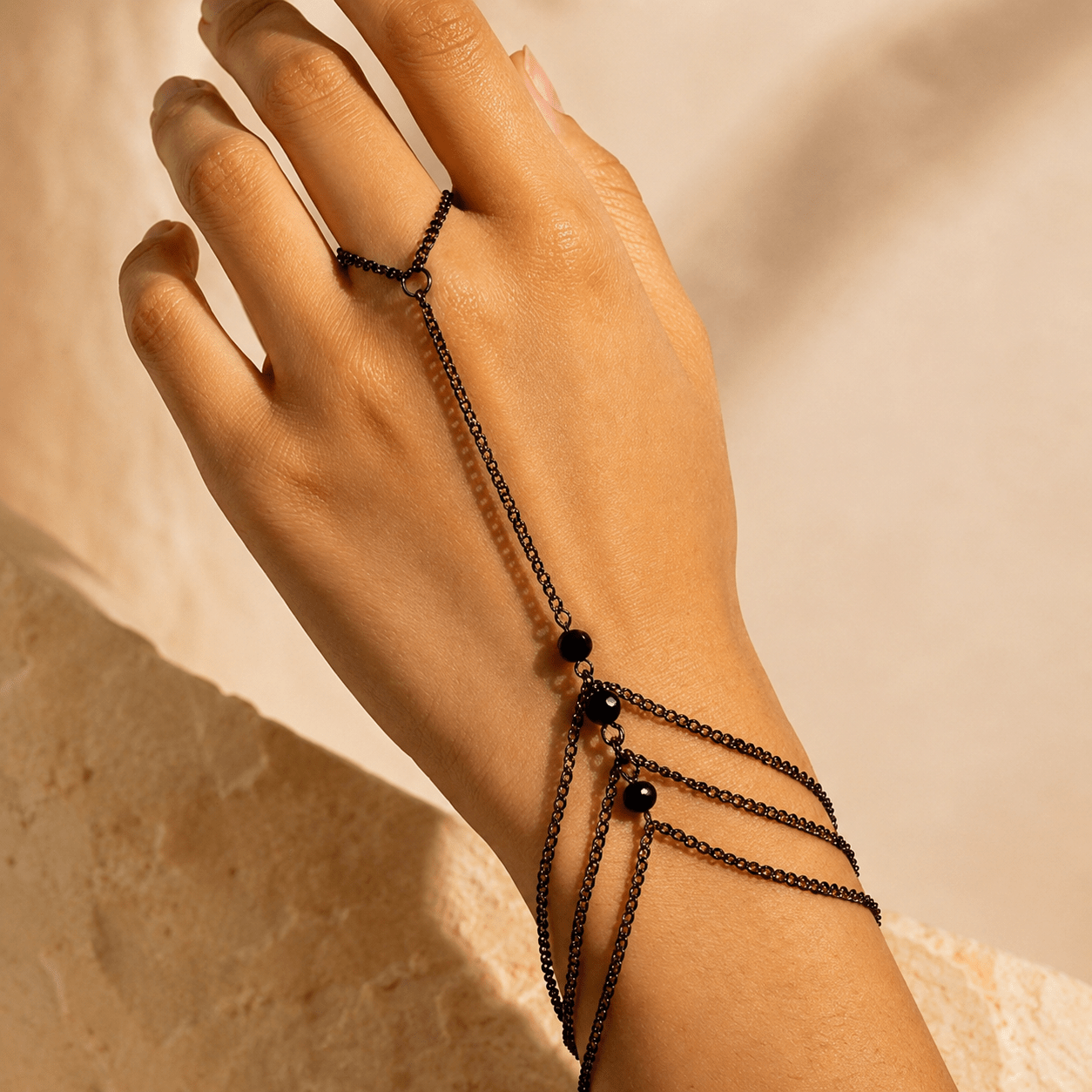 TEMU 1pc Women's Black Bracelet, Layered Ring Bracelet With Bead Embellishment, Bohemian Style Beach Vacation Wristwear, Suitable For Daily Beach
