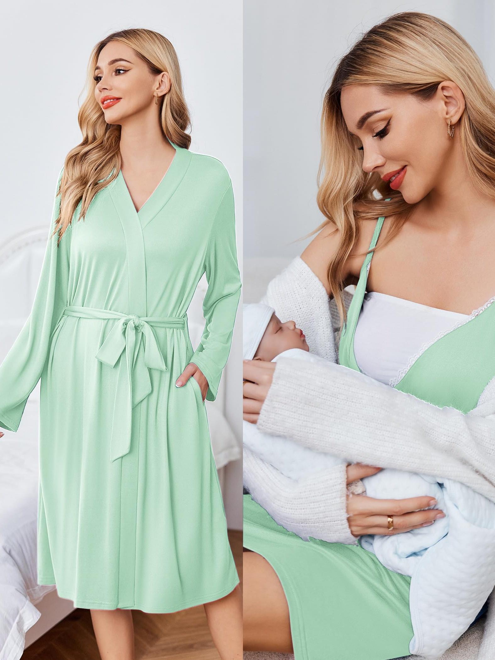 Women's Nursing Nightdress Maternity Nursing Dress and Robe Sets Delivery  Nightgown Homewear, Breastfeeding Dress, Casual Nightwear, Loose Fi