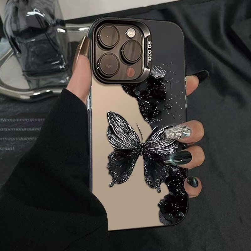 TEMU Phone Case - 1pc Piece Black Large Pattern Black White Silver Imd Phone Case Protective Case For Iphone 17/16/15/14/13/12 11 17pro And