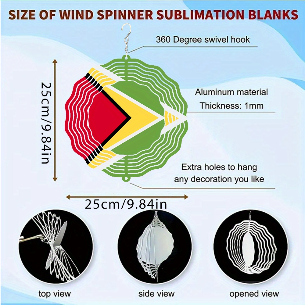 TEMU 2d Printed Design Featuring The Flag Of Guyana, A Metal Wind Chime With A 360° Infinite Rotating Hook, Double-sided Printing, No Electricity