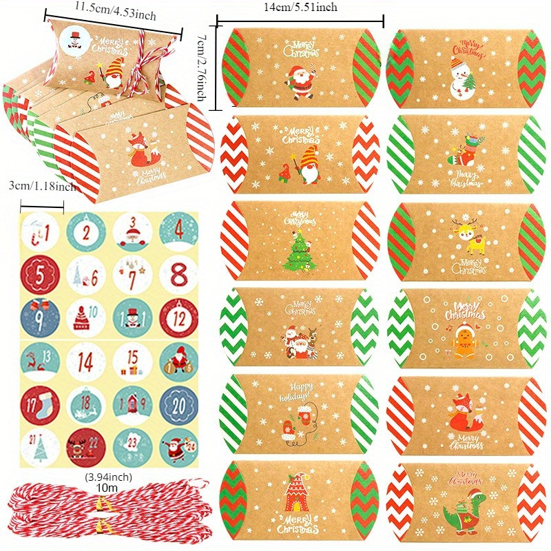 Image of 50pcs (24 Paper Boxes+24 Stickers+2pcs 10 Meter Rope) Christmas , Candy Packaging Box, Christmas Small Paper Box, Christmas Advent Calendar Gift, Packaging Box