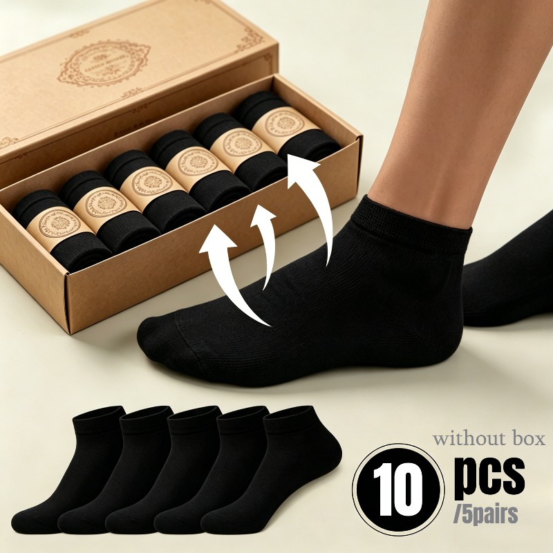 TEMU 10pcs/5 Pairs Breathable Summer Unisex Socks – Lightweight Travel Essential, / Socks, Moisture-wicking Seamless Design Solid Color Casual Sports