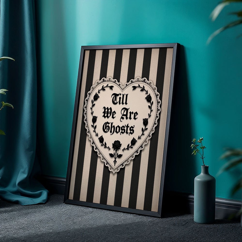 TEMU 2d Flat, 2d Flat, Gothic Romantic Quote Posters Ghosts Heart Rose Pattern Canvas Prints Wall Decor, Canvas Art Print For Bedroom & Living Room &