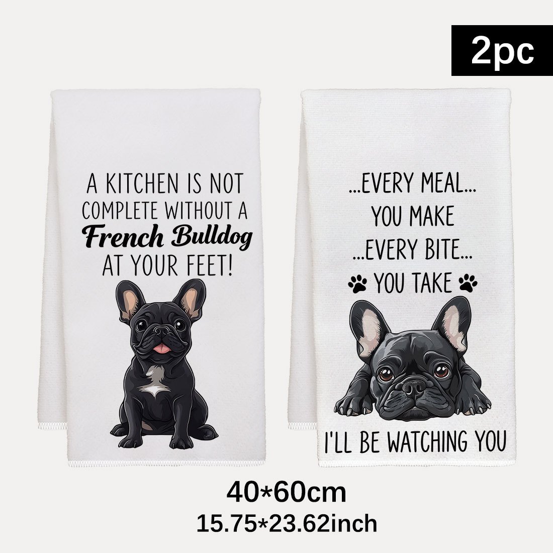 TEMU Cleaning Cloth 2pcs Kitchen Towels - 2 Adorable French Bulldog Text Cleaning Cloths, Decorative Kitchen And Dining Table Supplies, Housewarming