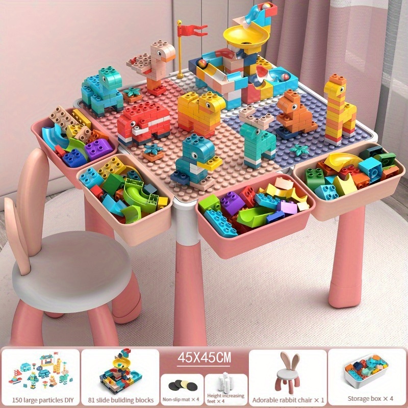 LAZY BUDDY Wooden Kids Table And 2 Chairs Set With 4 Storage Shelves And Paper Roll Toddler Activity And Study Table Furniture