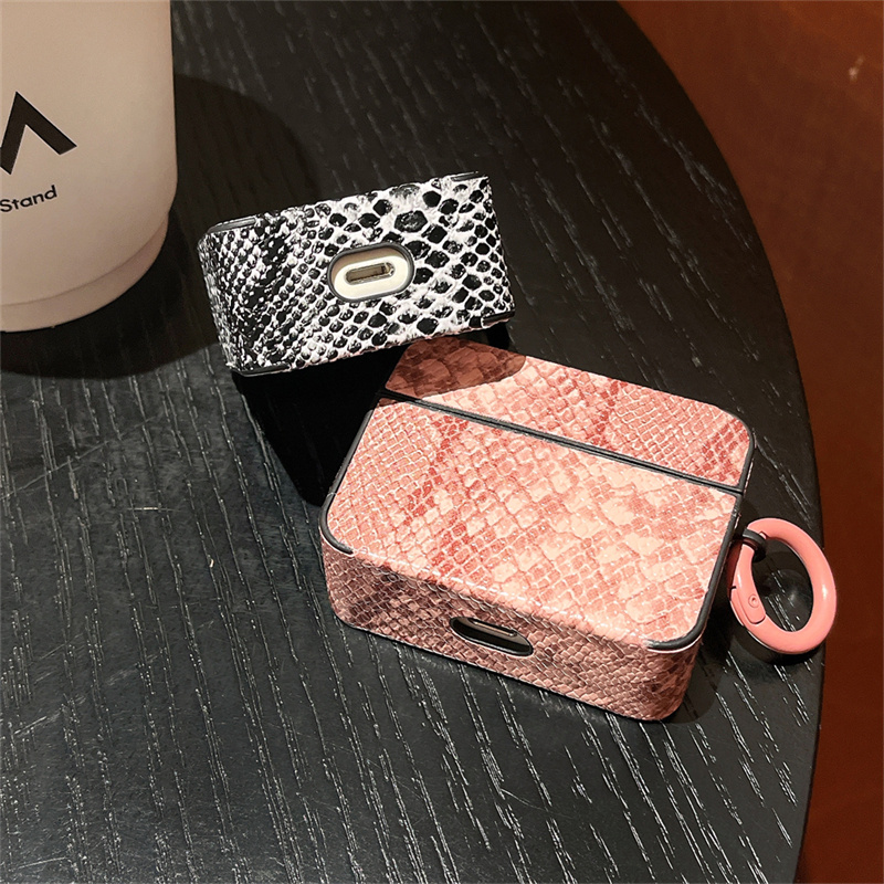 TPU Protective Case for Apple for airpods 4/4 Noise Reduction, Pro/Pro2 Compatible, Simple Solid Color Snake Skin Pattern, for New 4th Gen/New 3rd Gen Wireless Headphones, with Keychain Hook