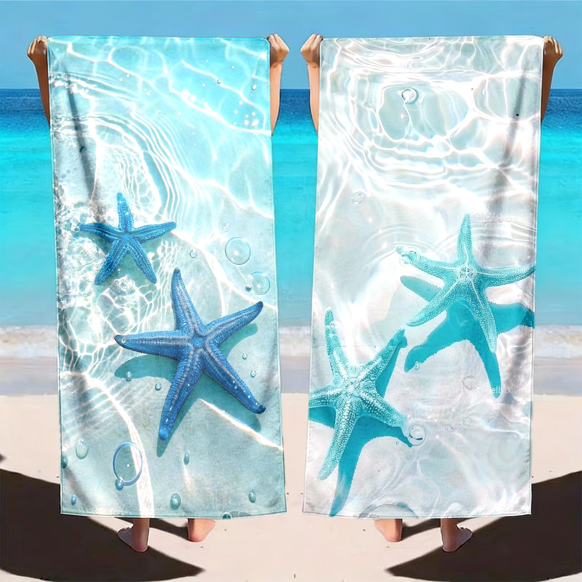 TEMU 2pcs Tone Starfish Underwater Light And Shadow Themed Beach Towels, For Yoga, Travel, Swimming, And Camping, The For Beach Vacations, Machine