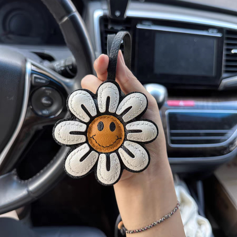 

1 Handcrafted Sunflower Charm - Leather Car Hanging Accessory With Design | For Bag, Phone, Wallet Decoration | Stylish & Fun Accessory