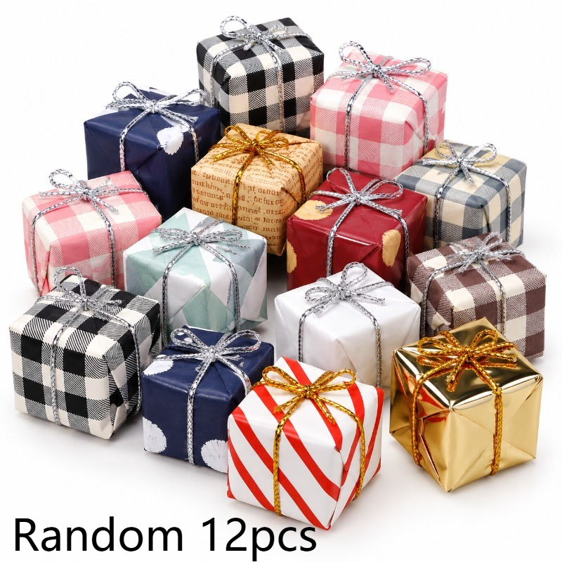 TEMU 12pcs Random Christmas Mini Gift Box Ornaments, Tiny Present Box Decorations With Bows, Hanging Decor, Christmas Party Craft Supplies, Miniature
