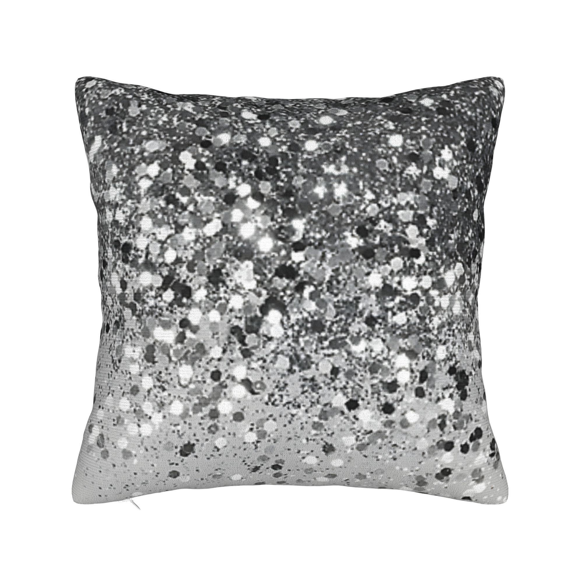 

1pc Style Silver Gray Sequin Decorative Pillow Cover, 100% Polyester, Zipper Closure, Machine Washable, Woven Texture, For Living Room, Bedroom, Sofa - Insert Not Included