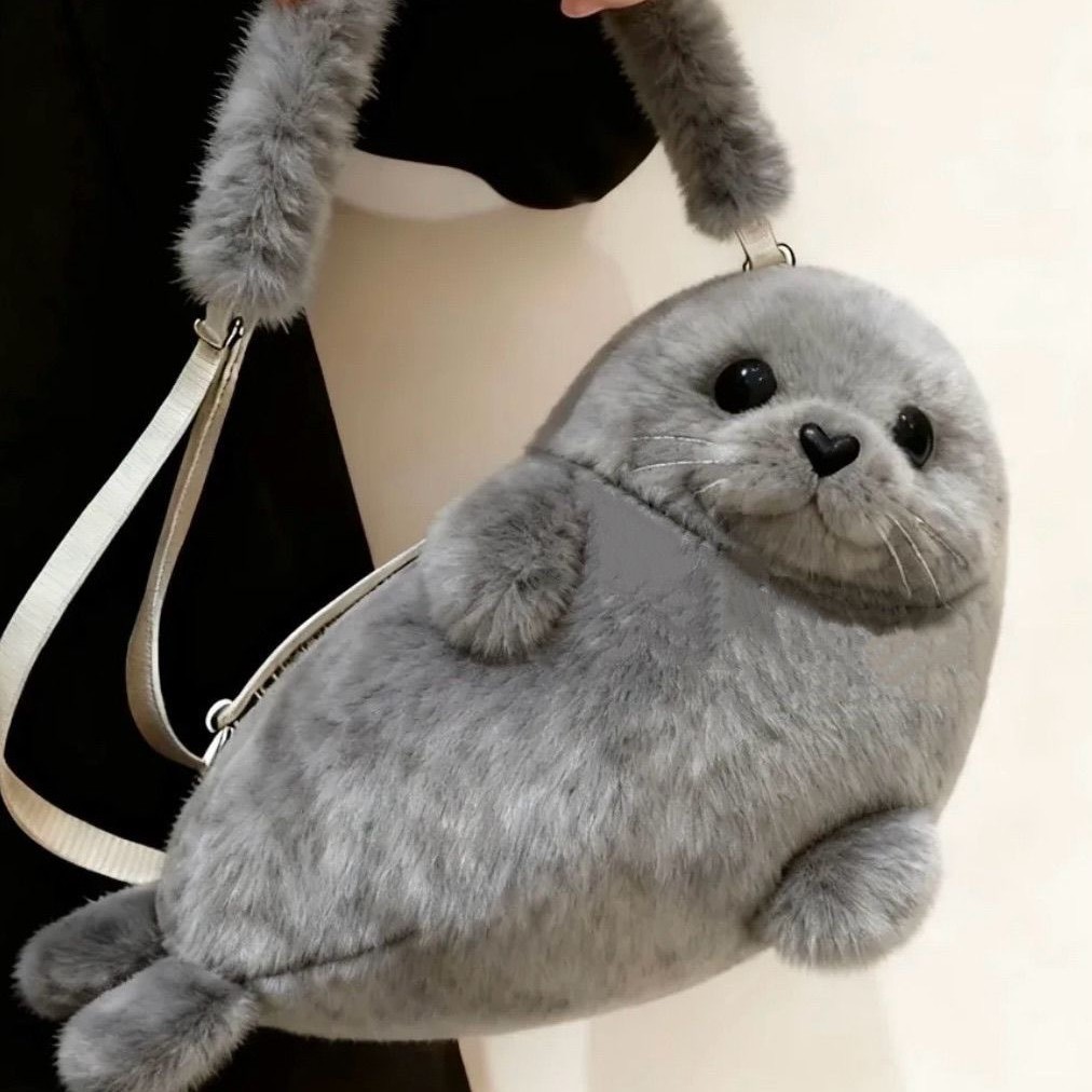 TEMU New Korean-style Premium Small Seal Plush Bag - Cute And Fashionable, Unique And Versatile, Perfect For Women