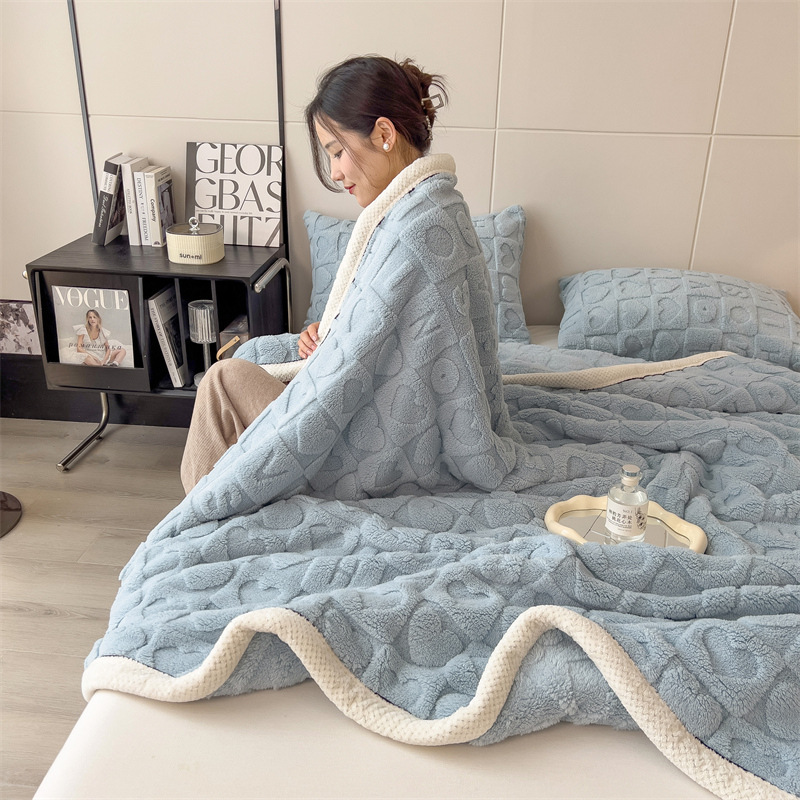 1pc contemporary thickened fleece knit blanket 250 300gsm polyester ultrasonic embossed machine washable     cover bedding office nap throw home decor for bedroom sofa outdoor camping back to school christmas new year Product details 7