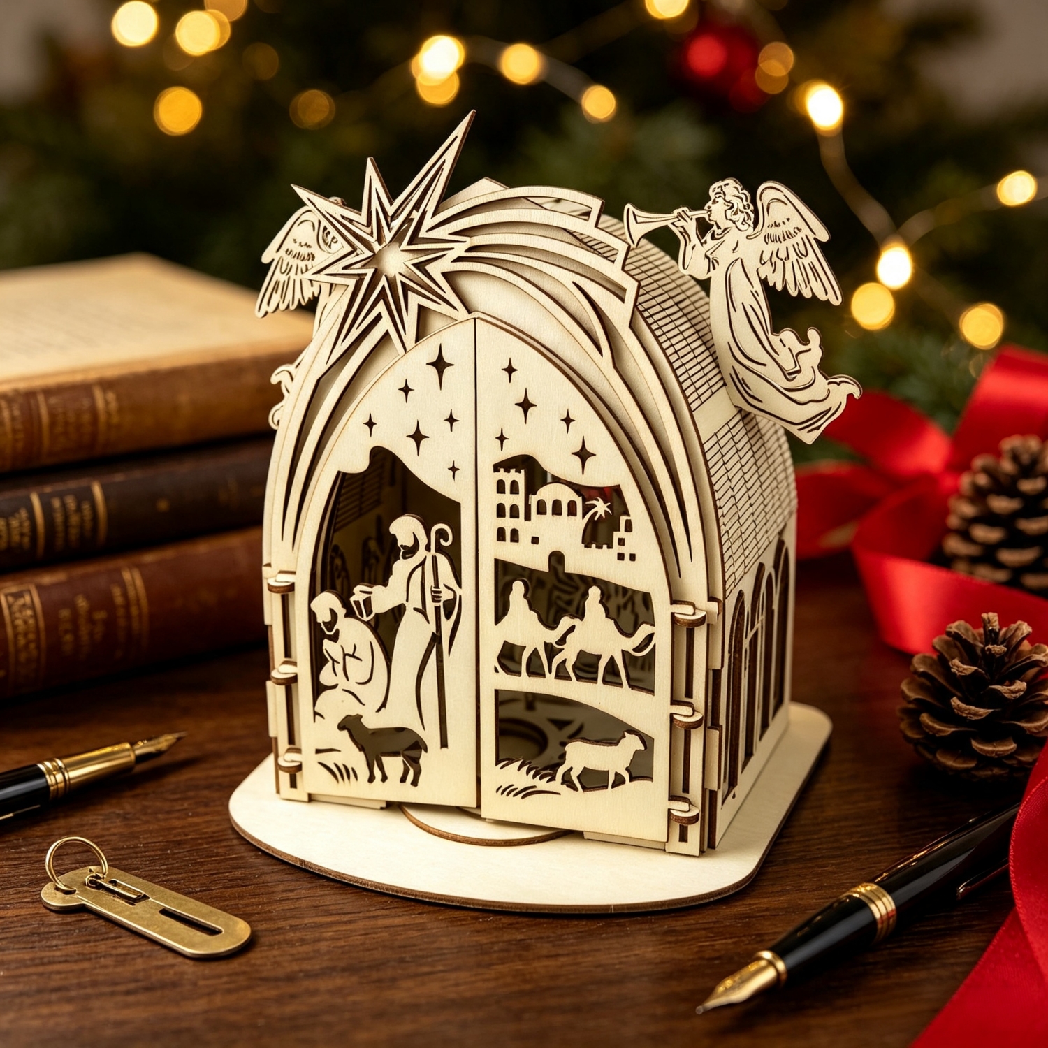 TEMU Decorazione Natalizia in Legno a Forma di , Edifici e Aggiunte da , con Presepe e , Ornamento Religioso da Tavolo per le Feste, Idea Regalo di