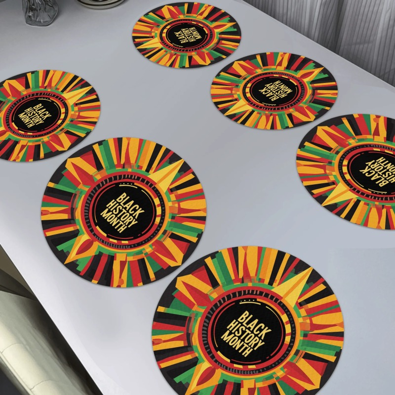 

6pcs Set Vibrant 15-inch Round Polyester Placemats - Hand Washable, Design With Text, Celebrating Black History Month & More In Kitchen And Dining Room