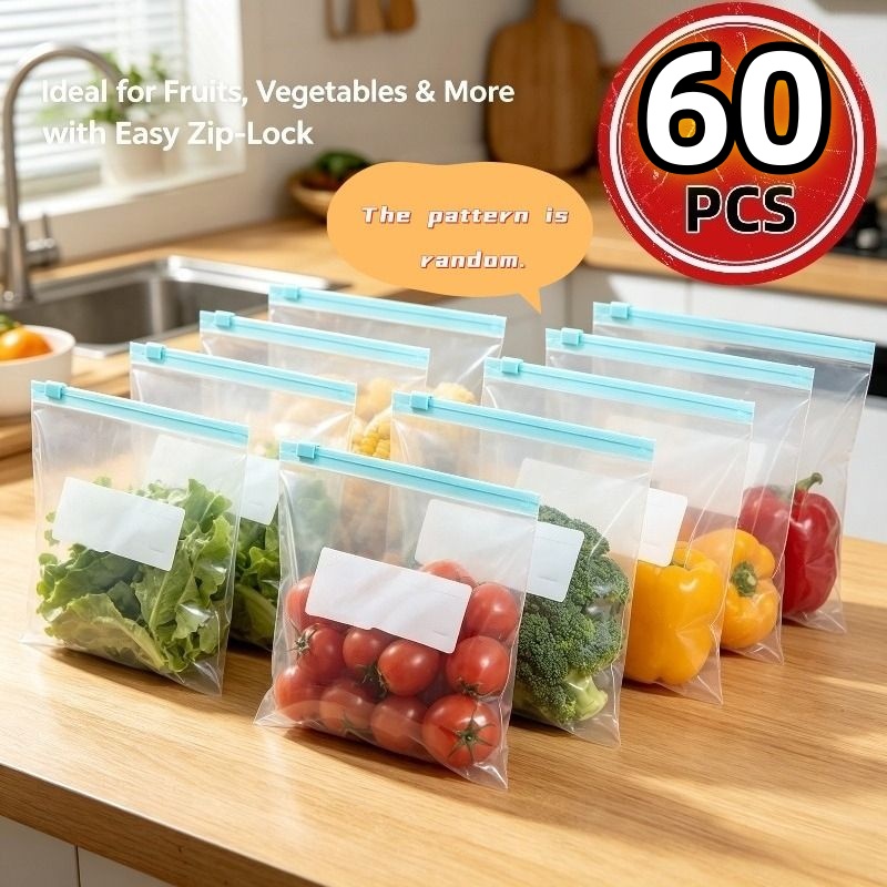 TEMU 60pcs Large Reusable Vacuum Seal Storage Bags - Food-grade Material | High-quality Food Sealing Bags With Random Patterns, Ideal For Storing