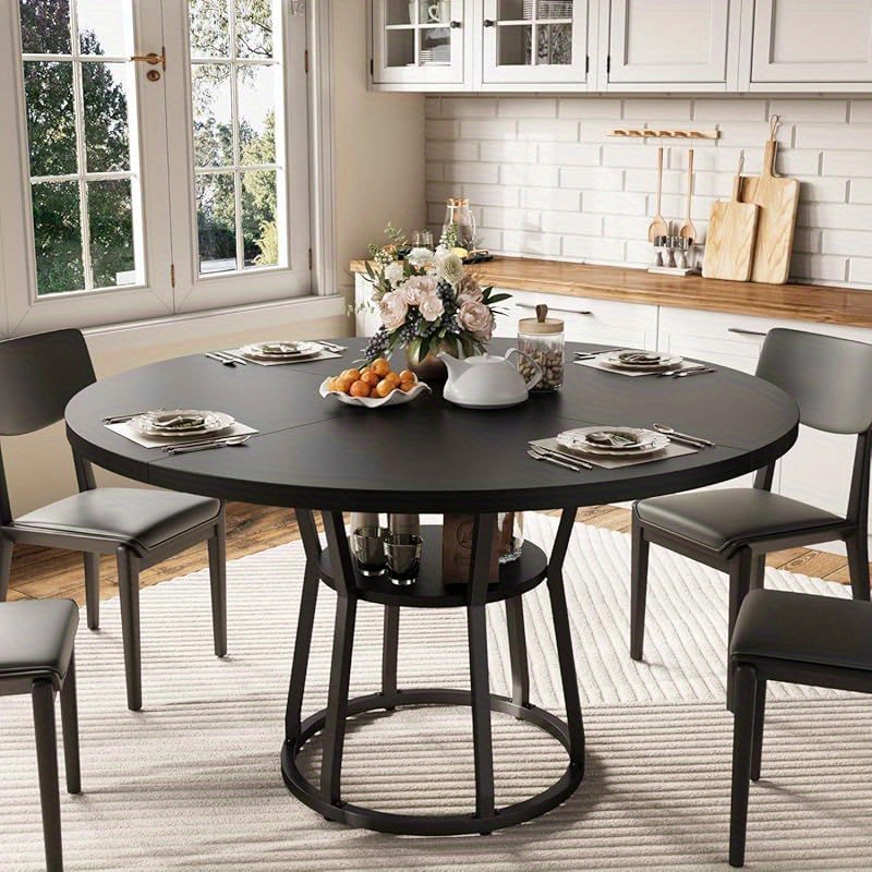 47.2" Round Farmhouse Dining Table with Open Storage - Seats 4-6