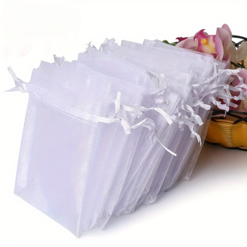 E-shop 50 Stück Transparente Gaze-Geschenktaschen mit Zugband – Kleine Beutel für Hochzeitsgeschenke, Partys, Schmuck, Süßigkeiten & Dekoration –