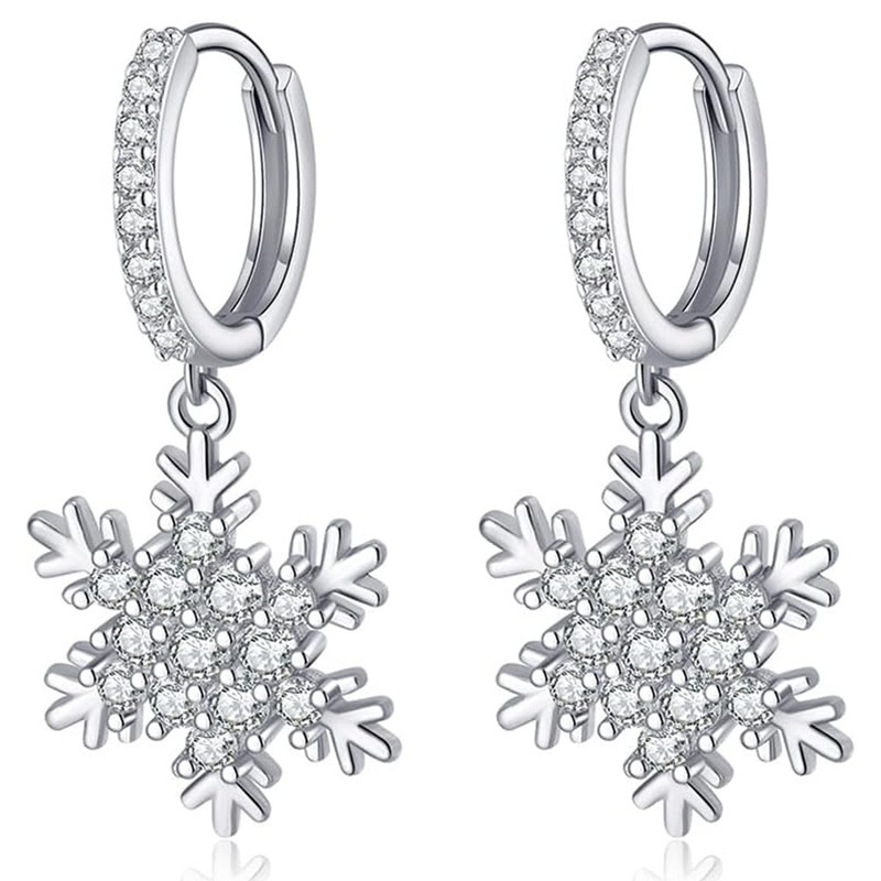 TEMU Boucles d'oreilles créoles élégantes avec incrustation de synthétique de de neige pour femme, pour fête de Noël, vacances, , boucles d'oreilles