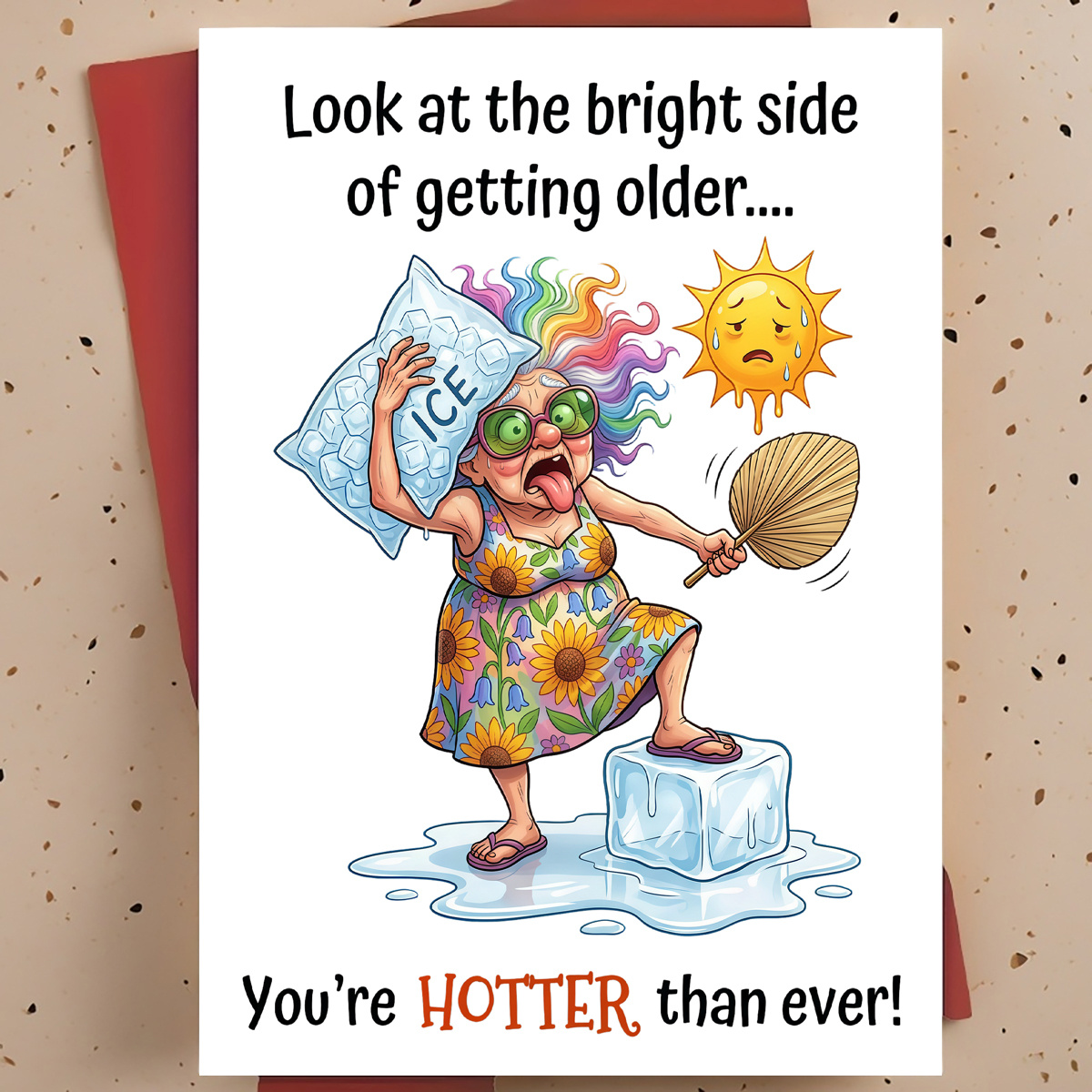 TEMU 1pc Funny Sarcastic Birthday Greeting Card For Grandma, Older Friend – Cartoon Grandma Illustration, Humorous Cartoon Style Card, With Envelope