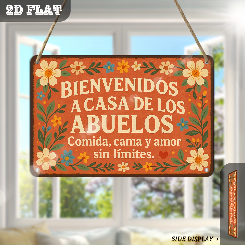 TEMU Placa 2D, Placa 2D, 1 pieza "Hogar " Placa decorativa de madera en español para presumir - Diseño vintage floral y de , de pared , Adecuada para