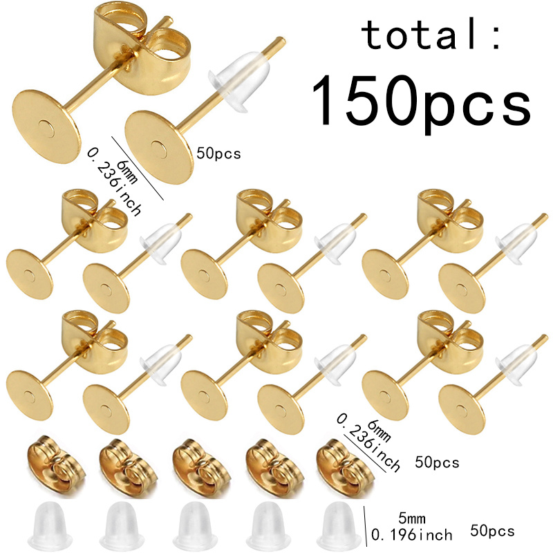 150pcs Stainless Steel Flat Head Ear Studs and Earring Posts