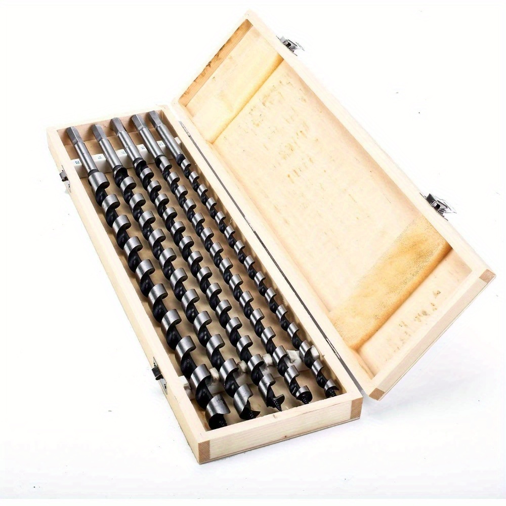 Image of Ybaymy Auger Bit Wood Drill Bit Set 460mm/ 18.11in Extra Long 5pcs In Wooden Box Wood Drill Bit Beam Drill Bit Twist Drill Bit Set 12mm/ 4.72 14mm/ 5.51in 16mm/ 6.3in 18mm/ 7.09in 20mm/ 7.87in