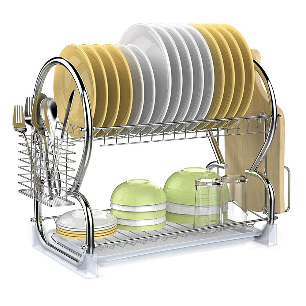 TEMU Égouttoir à vaisselle de cuisine à simple niveau à double couche en fer chromé avec support pour et support pour planche à découper - 40 X 24 X