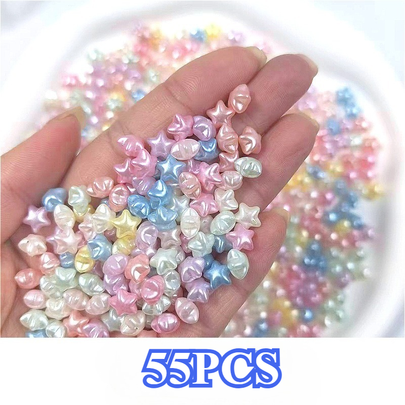 TEMU 55pcs Macaron Three-dimensional Star Resin Nail Art Decorations, Non-piercing Five-pointed Star Resin Decorative Accessories, Diy Stud Earrings,