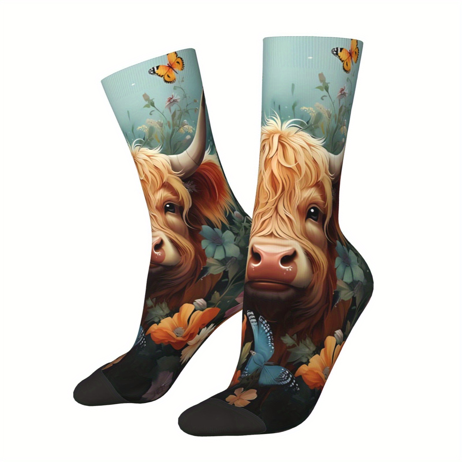TEMU 1 Paire de Chaussettes Originales, Motif Tendance, Mélange Polyester & Spandex - Douces et Confortables, Chaussettes de Loisirs Respirantes et