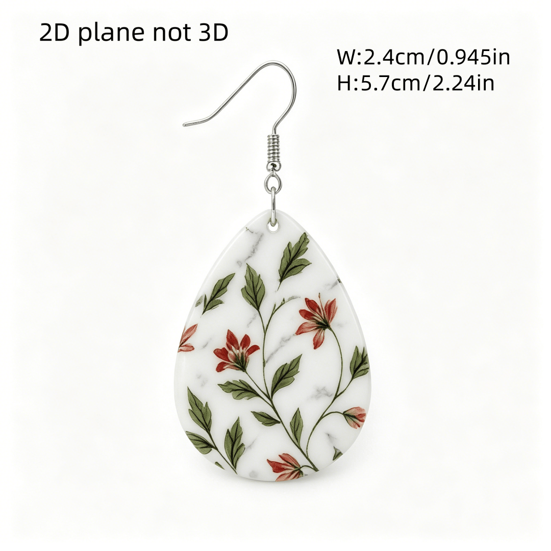 Vintage Floral Teardrop Dangle Earrings, Lightweight Acrylic