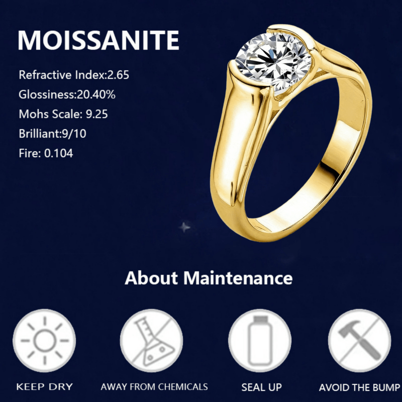 2-Carat Moissanite Polished Ring, S925 Silver, Romantic Design