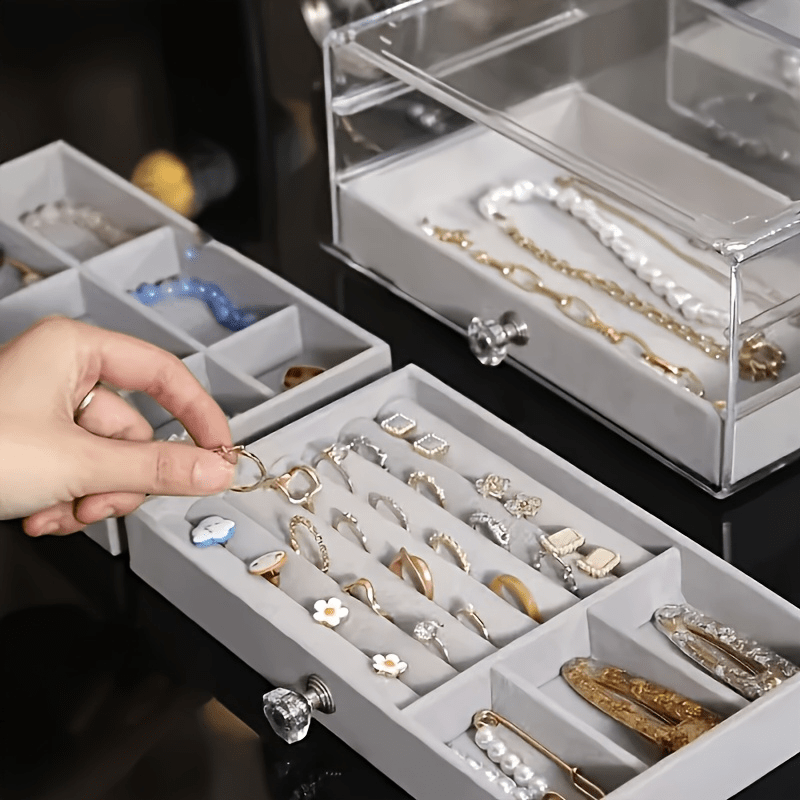   three layer flocked jewelry storage box fleece lining with acrylic display stand 3 drawers for organizing bracelets and rings exuding   Product details 4
