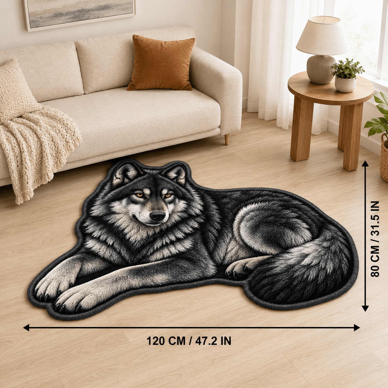 TEMU 1pc 2d Painting 850g/m2 Velvet Floor Mat, Cool Black Gray Wolf Design, Suitable For Living Room, Bedroom Bedside, Bathroom Anti-slip And