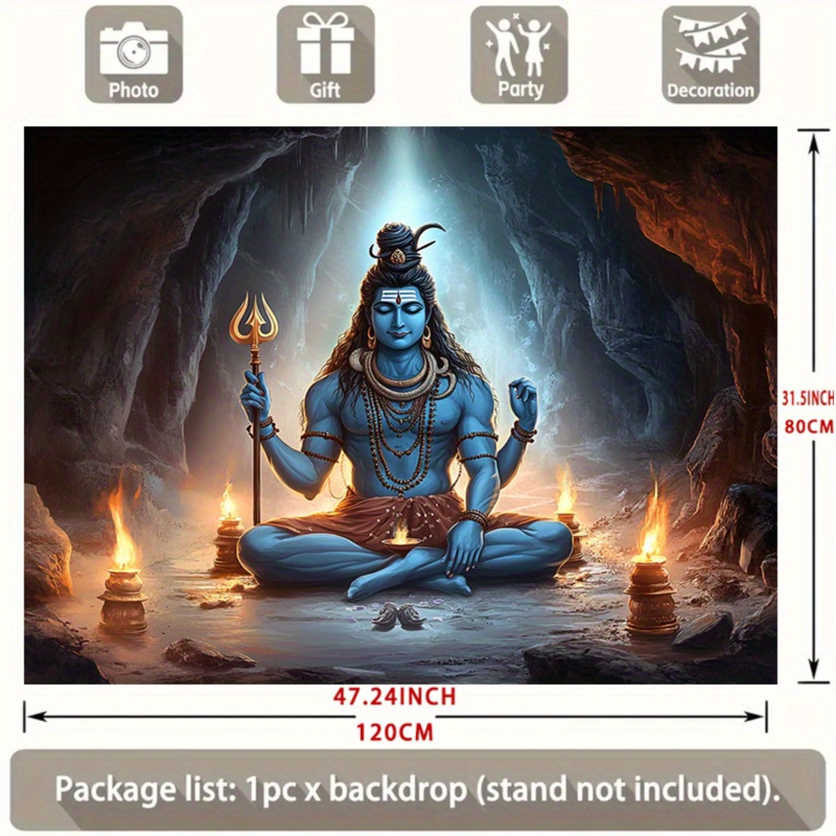 1pc Lord Shiva Meditation Backdrop - Large Wall Mural Hindu Deity with Nandi Bull-like Figure, Candles & Om Symbol - Vibrant Spiritual Decor for Pooja, Diwali, Christmas, Weddings, Home Temple or Studio Photo Background