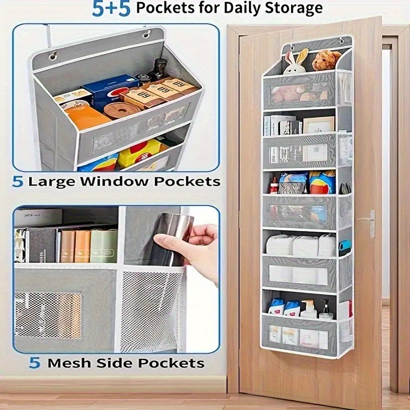 5-Tier Hanging Storage Rack for Behind Doors - Supports Up to 19.96Kg, Sturdy And Durable, No Drilling Required, Anti-Tip Design, Versatile Plastic Storage Box, Ideal for Bedrooms, Bathrooms, Kids' Rooms, Closets, And Kitchens