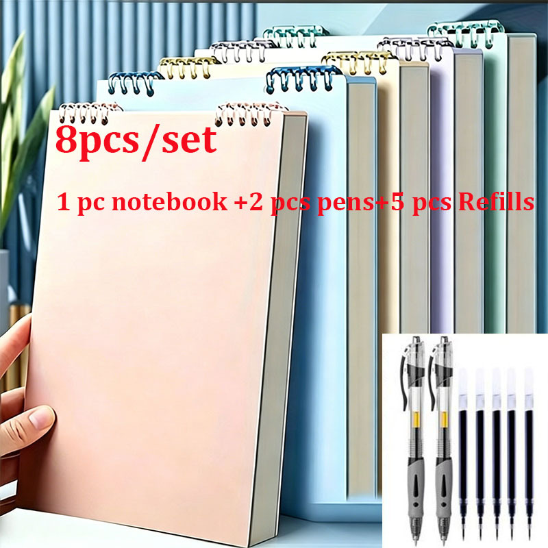 TEMU Random Spiral Notebook And 2 Pens And 5 Refills, 60 Sheets Of 120-page High- Books With - Thick , Easy To Tear For Note-taking And Study