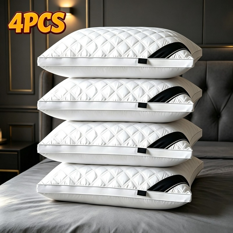 [ ] 4pcs Five- Hotel Grade Inserts, Firm Neck Support For Deep Sleep, Zippered Washable Cover, Ideal For Household Daily Use & Gifting, Suitable For Side Sleepers