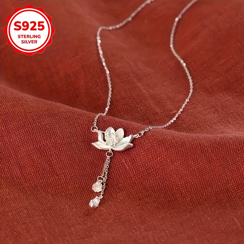 TEMU Elegant 925 Sterling Anemone Tassel Pendant Necklace - A Pendant Necklace Featuring A Hypoallergenic, Vintage-style Chain That Sits Beautifully