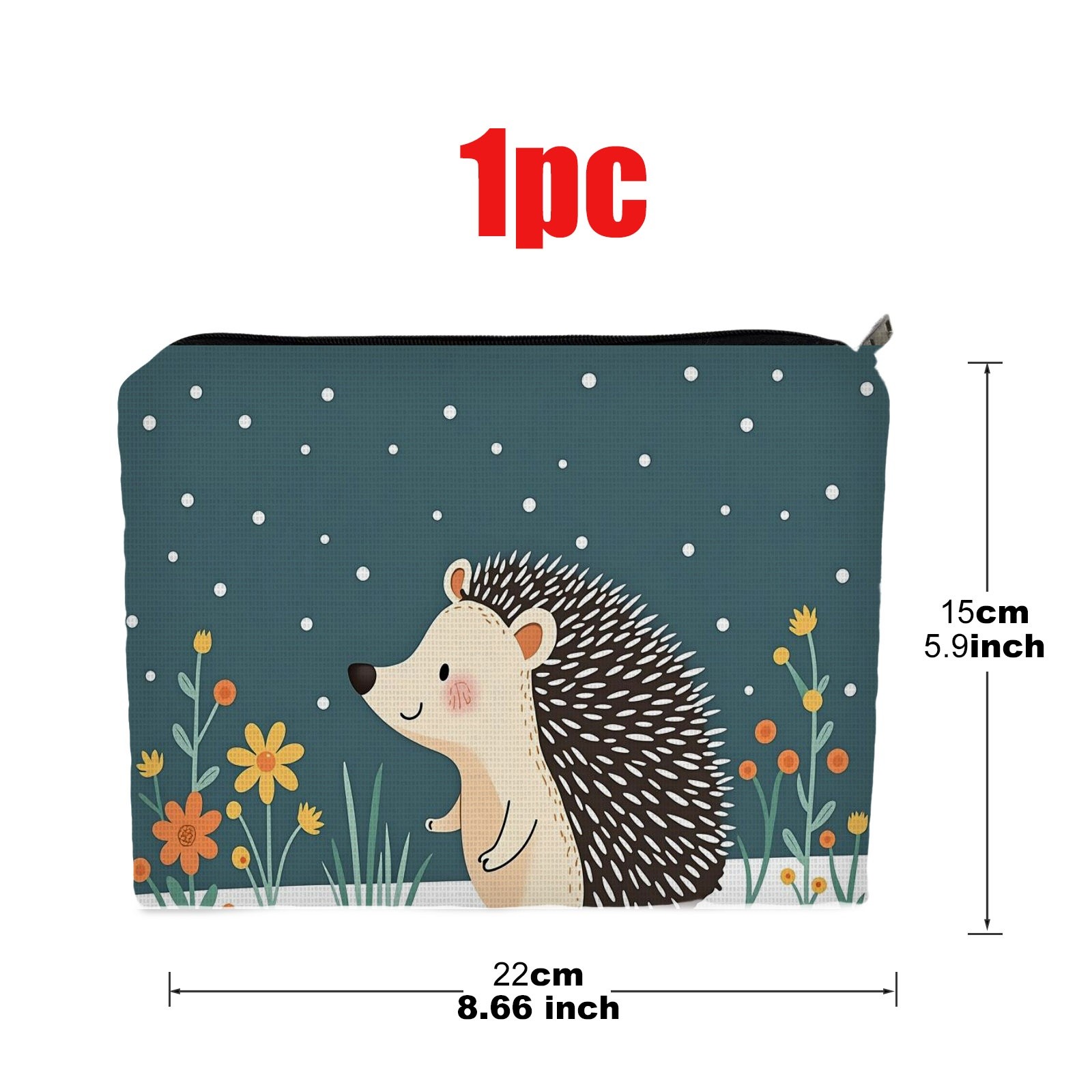 TEMU 1pc Double - Sided Makeup Bag, Size 5.9in*8.66in, Polyester Material, Cute Cartoon Hedgehog Pattern, Perfect For Travel & Daily Use, Stylish &