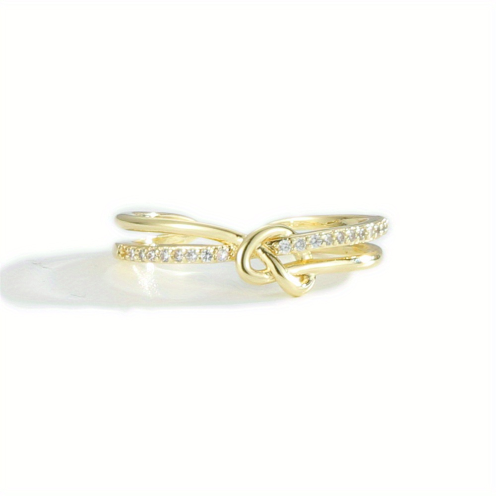 1pc Light Luxury  Copper Rose Golden Knotted Cross-woven Full Open Ring for Women, Suitable for Daily Wear, Parties, and Gatherings
