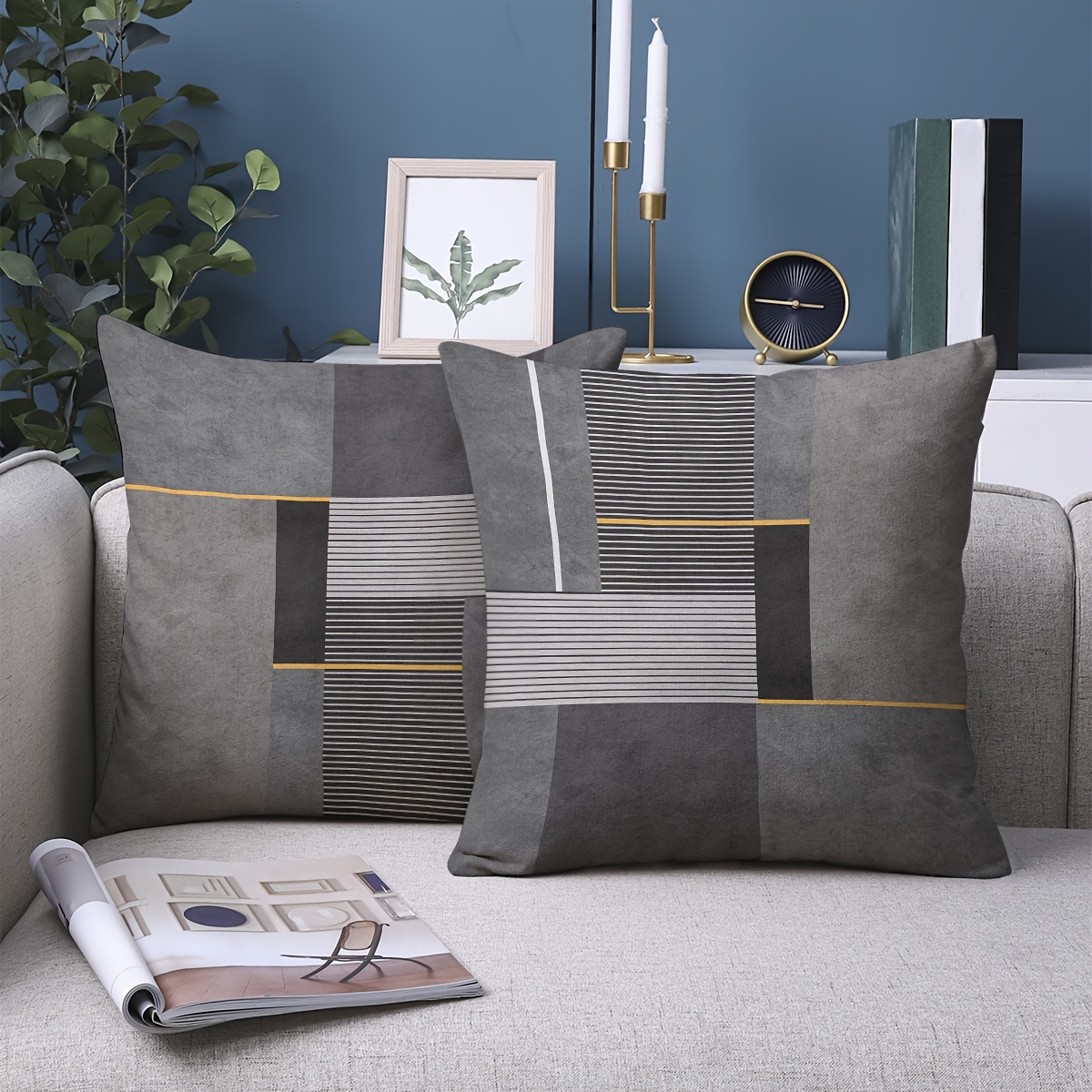2pcs Modern Gray Geometric Pattern Pillow Covers Suitable For Sofas, Living Rooms, Bedrooms, Car Seat Cushions, Home Decoration, Gifts For Women Men, Throw Pillow Covers, Without Pillow Cores