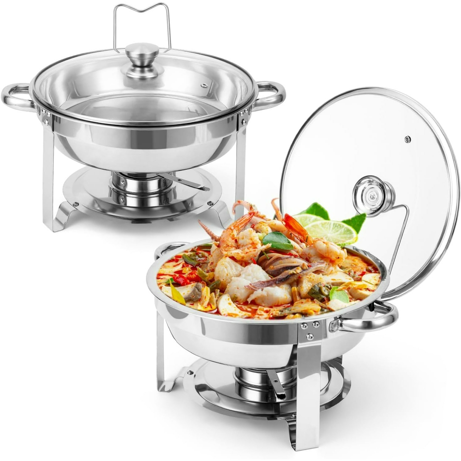 TEMU 2 Or 4 Pack Chafing Dishes For Buffet, Cooking, 5qt Round Chafing Dish Buffet, Ideal Christmas Birthday Gifts For Women Men, With Glass Lid And